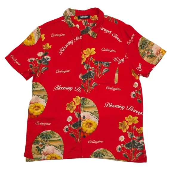 CivilRegime Tropical Flair Button Down Casual Shirt Red Yellow Mens Size Large - Picture 5 of 17